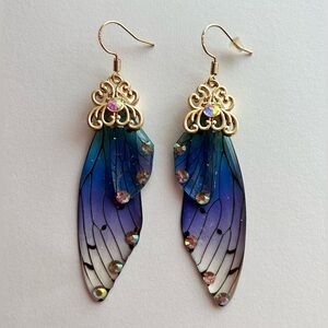 Iridescent Ombré Butterfly Wings Drop Earrings | 925 Stamped Hooks